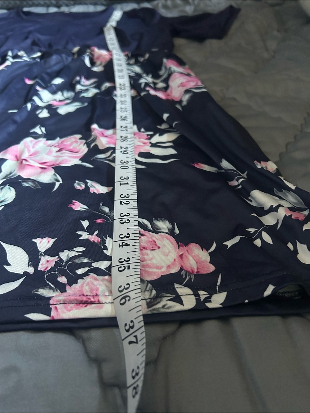 Navy Floral Waist-Detail Dress with Pink Roses - Picture 4 of 5